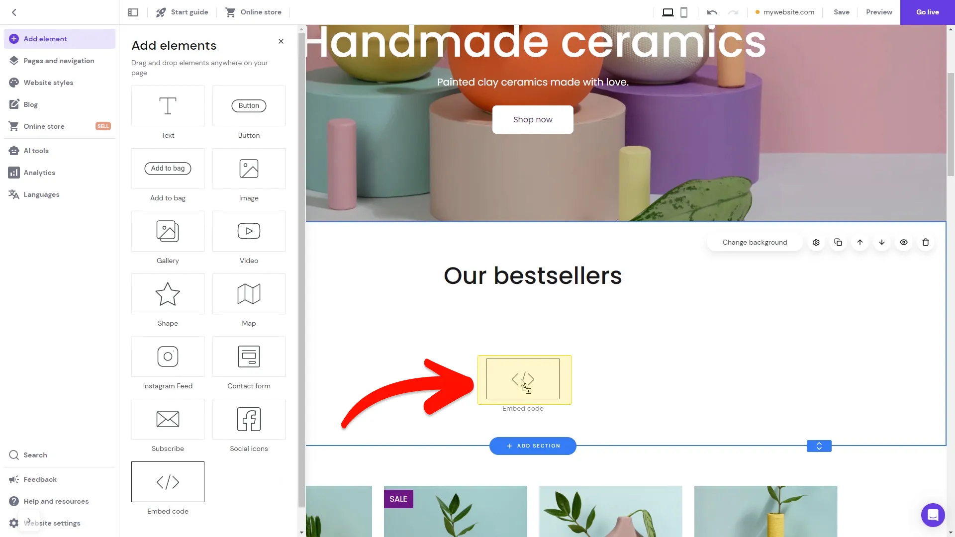 Place the element on your page